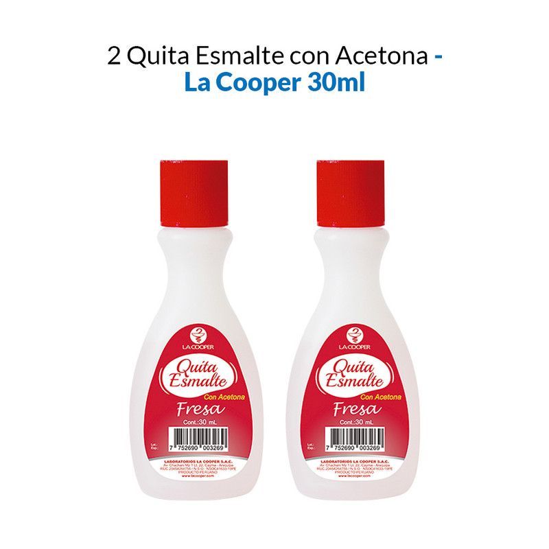 GENERICO - 2 Quita Esmalte con Acetona Fresa 30ml - La Cooper