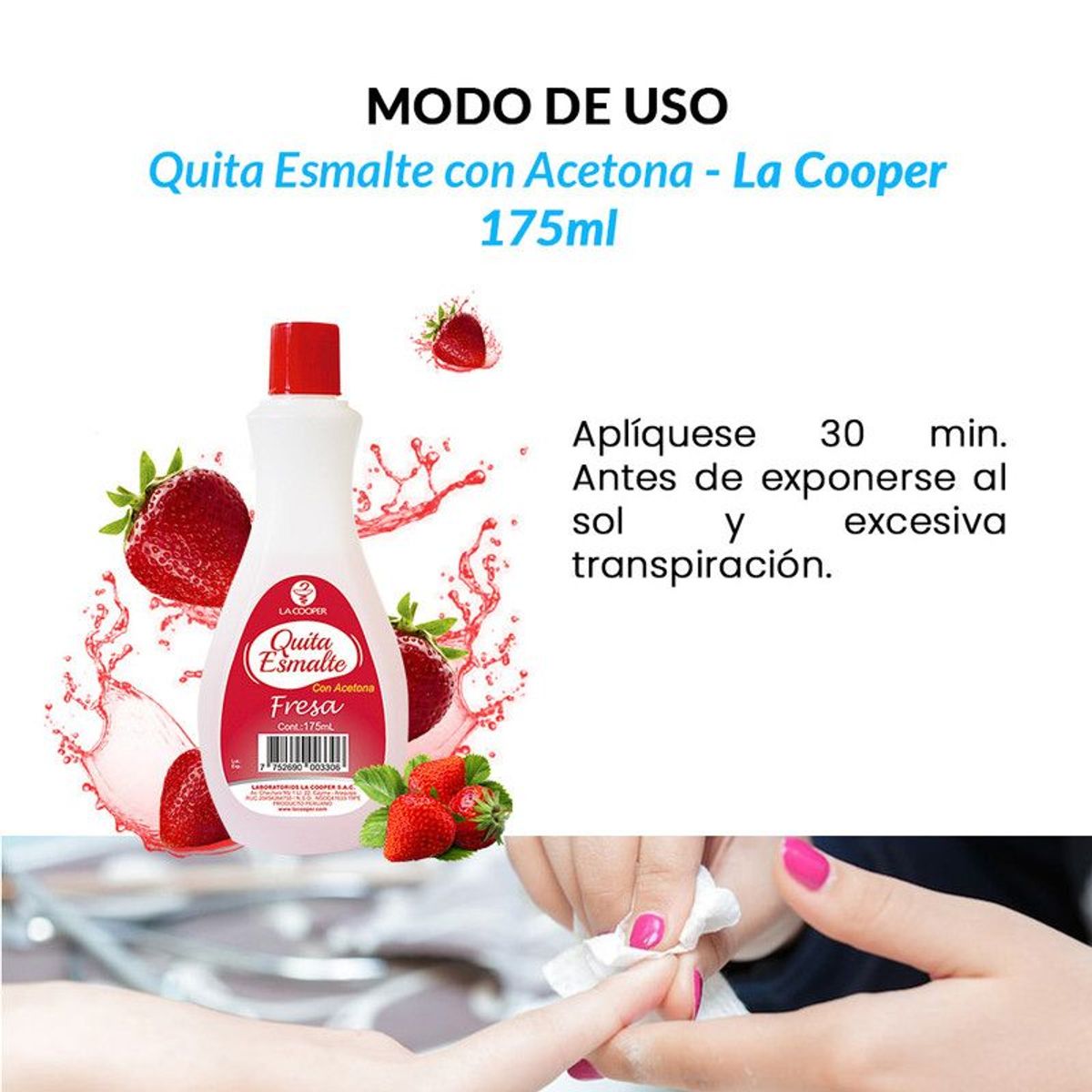 GENERICO - Quita Esmalte con Acetona Fresa 165ml - La Cooper