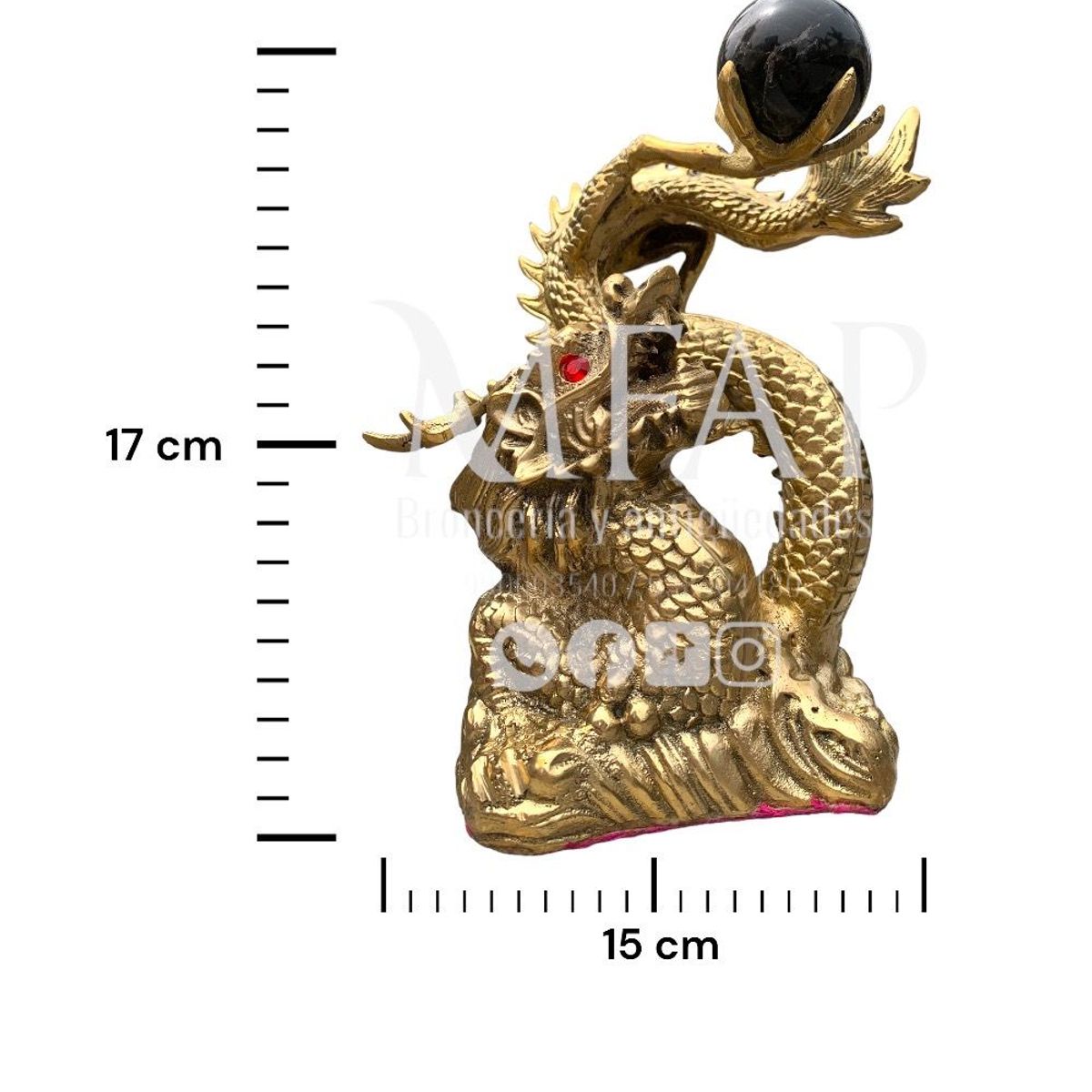 MFAP BRONCERIA Y ANTIGUEDADES - Dragón Shenlong en bronce pulido con esfera de cuarzo natural