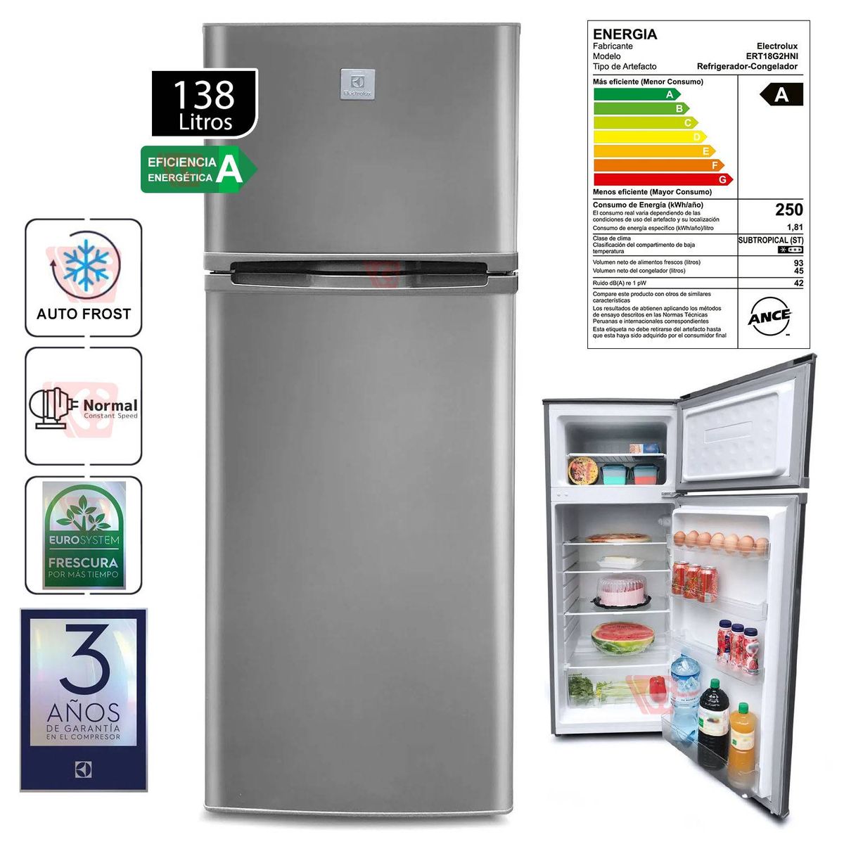 ELECTROLUX - Refrigeradora con 2 puertas 138Lts Gris