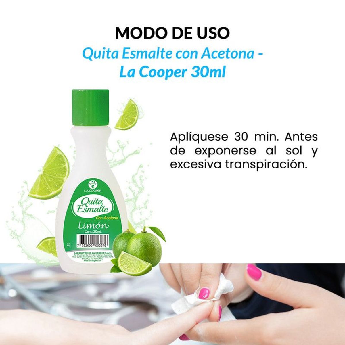 GENERICO - Quita Esmalte con Acetona Limón 30ml - La Cooper