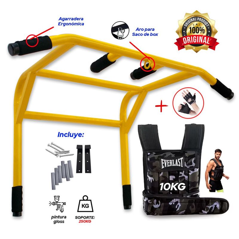 HOLGU - Barra dominadas 2en1 PREMIUM chaleco 10kg  guantes regalo