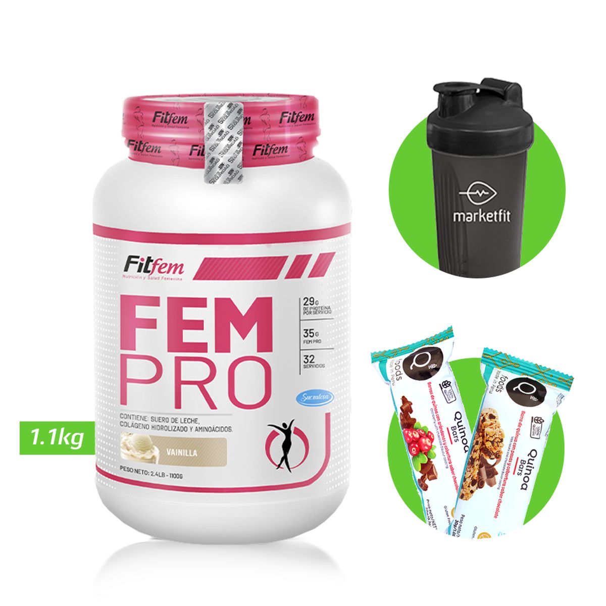 FITFEM - FEM PRO 1KG VAINILLA PROTEÍNA FITFEM CON REGALOS