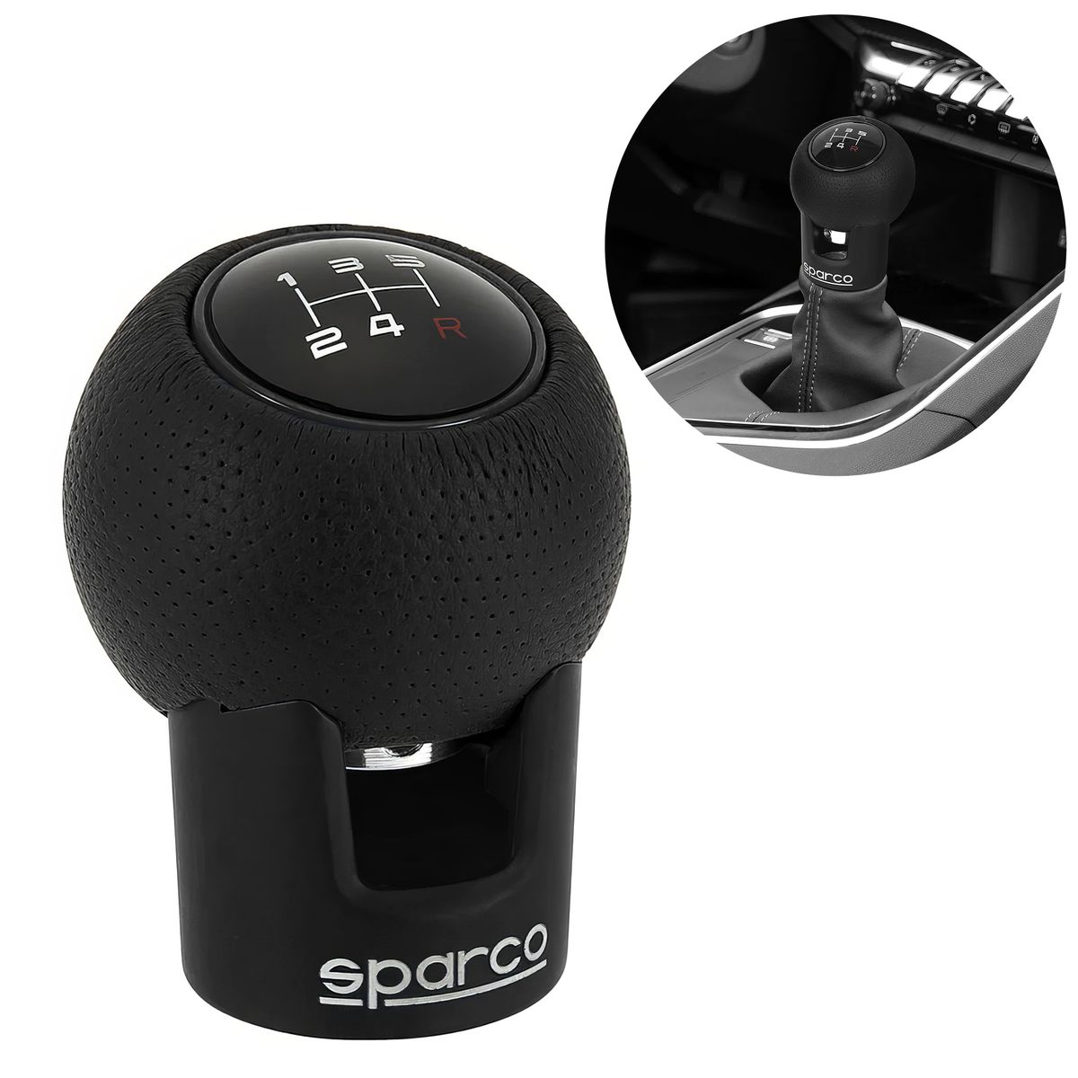 SPARCO - Perilla de Palanca Pomo Sparco Cuerina Negro Black