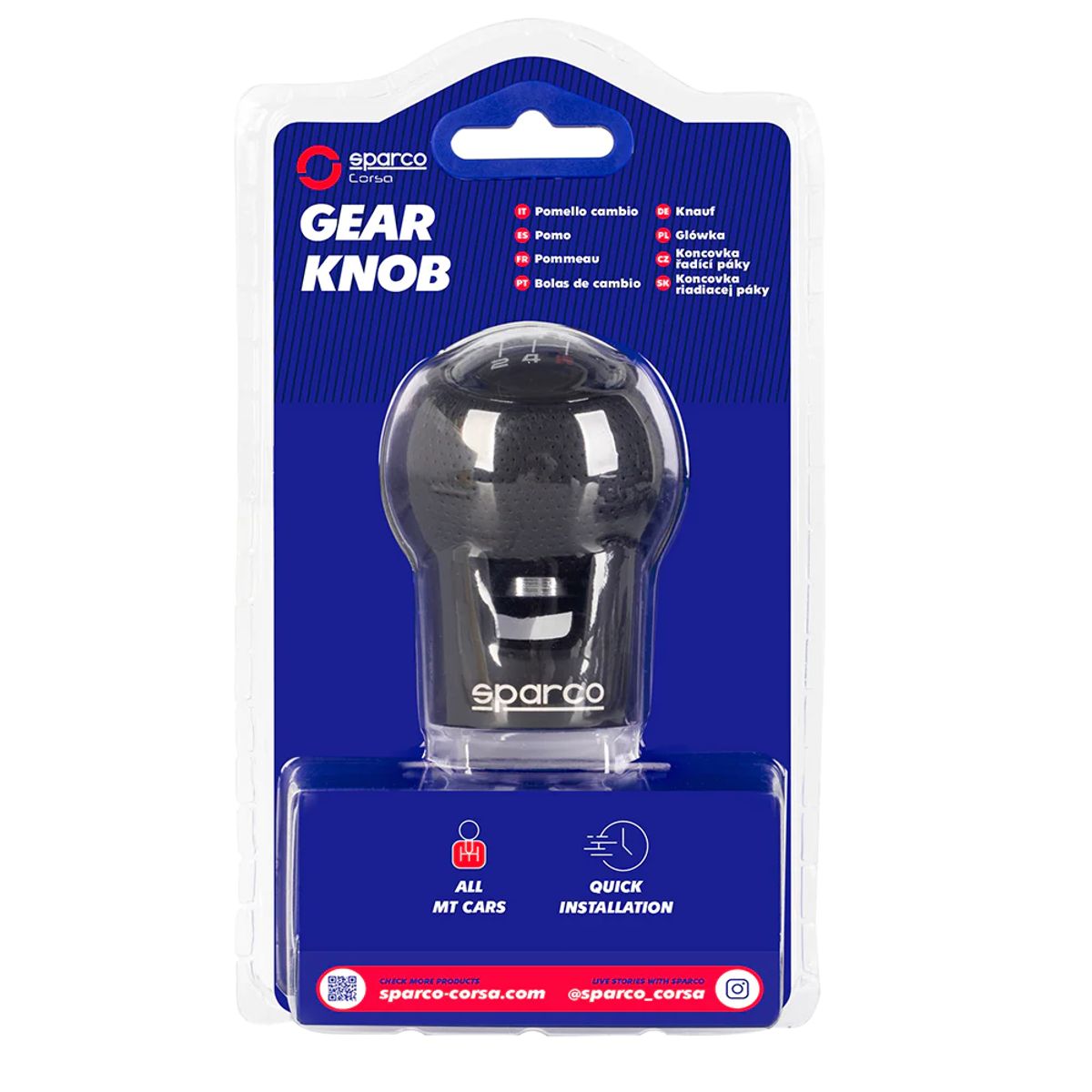 SPARCO - Perilla de Palanca Pomo Sparco Cuerina Negro Black