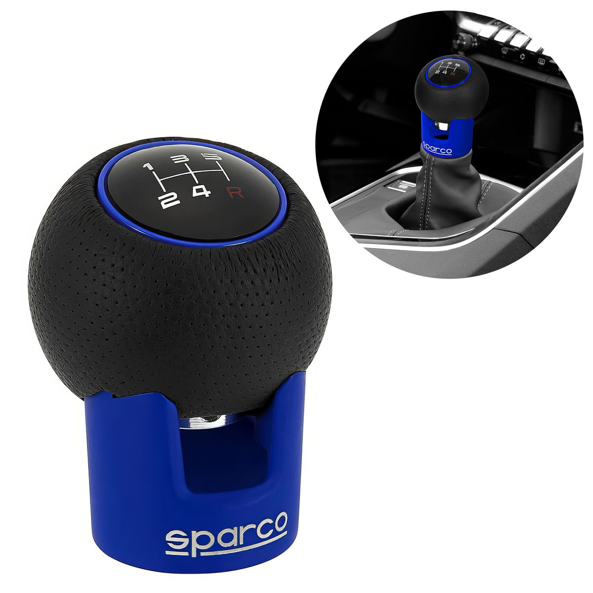 SPARCO - Perilla de Palanca Pomo Sparco Cuerina Negro Azul