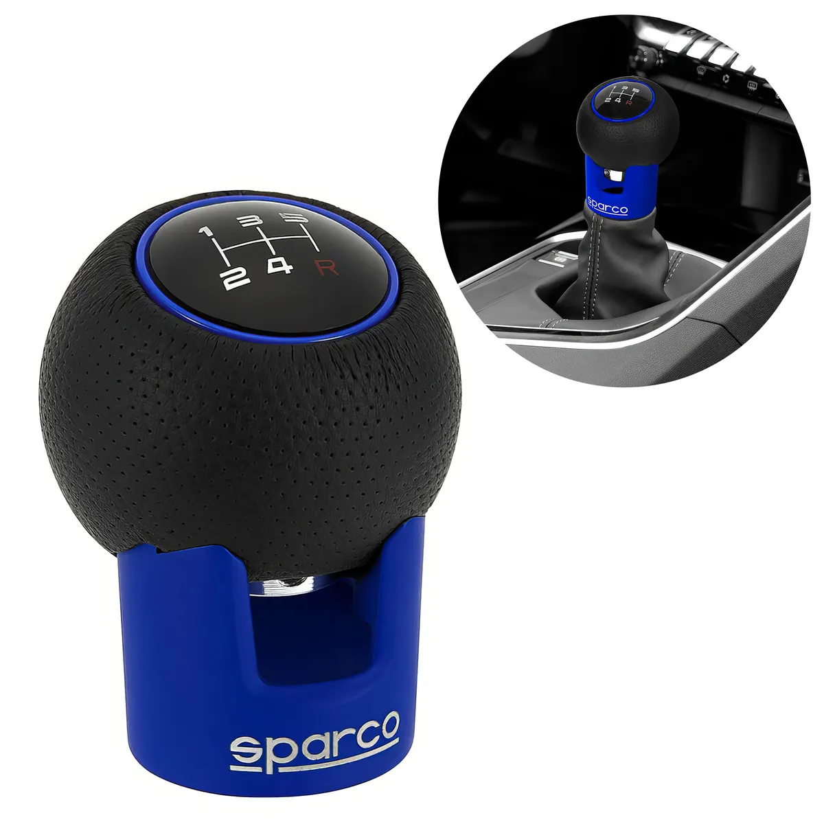 SPARCO - Perilla de Palanca Pomo Sparco Cuerina Negro Azul