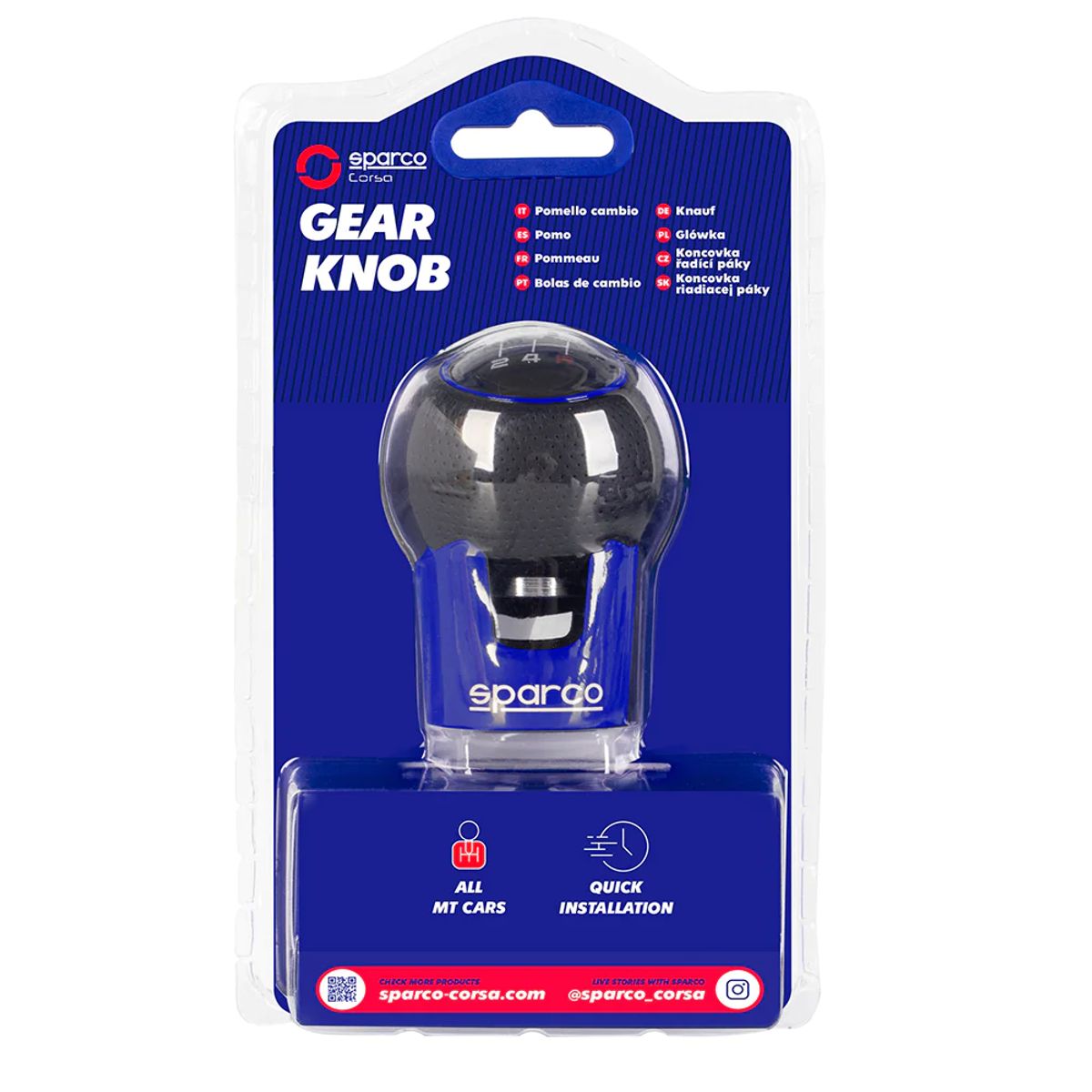 SPARCO - Perilla de Palanca Pomo Sparco Cuerina Negro Azul