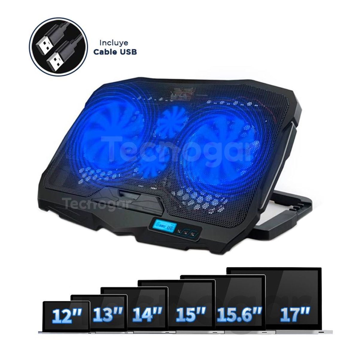 GENERICO - Cooler 4 Ventiladores Gamer Enfriamiento de Laptop o Notebook 17"
