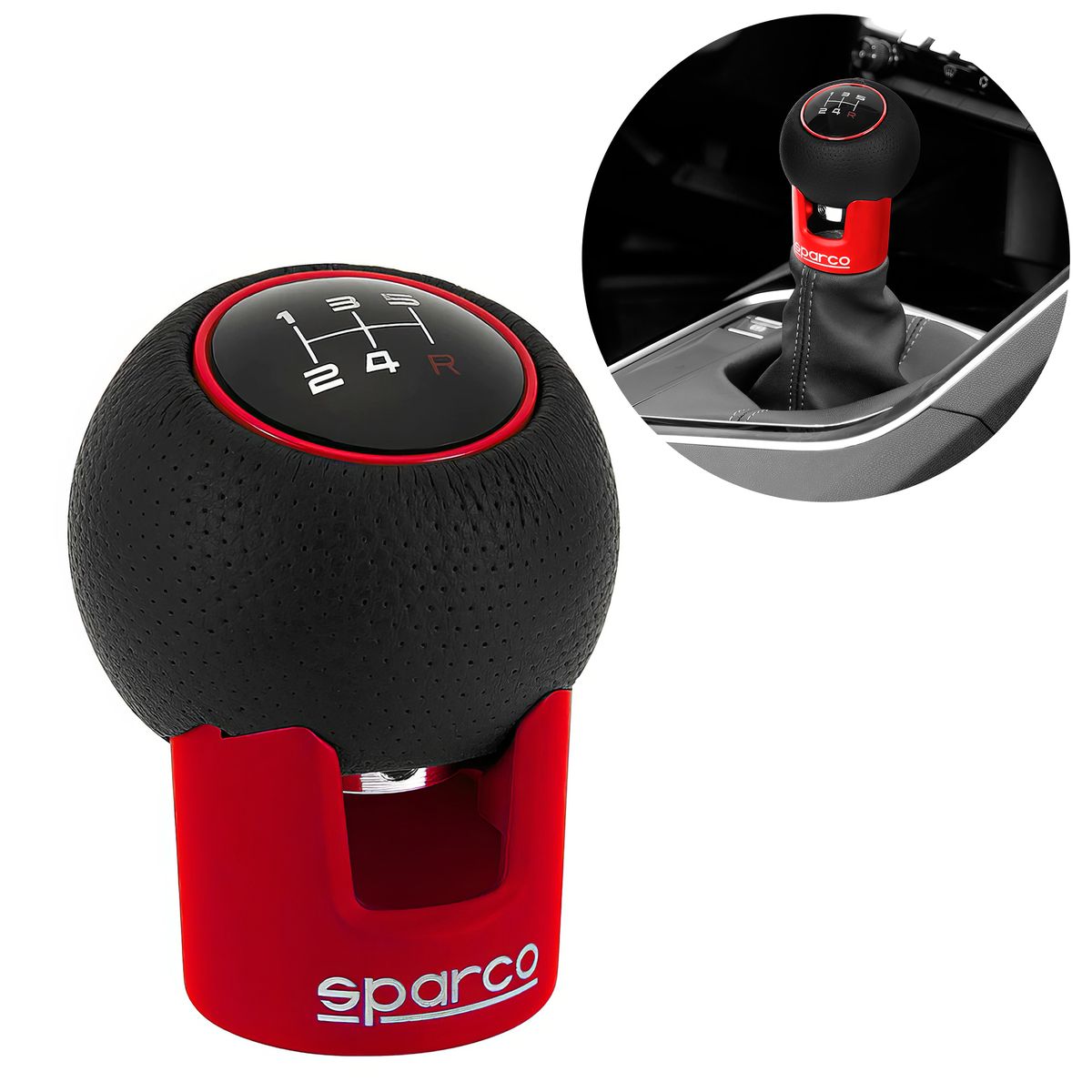 SPARCO - Perilla de Palanca Pomo Sparco Cuerina Rojo