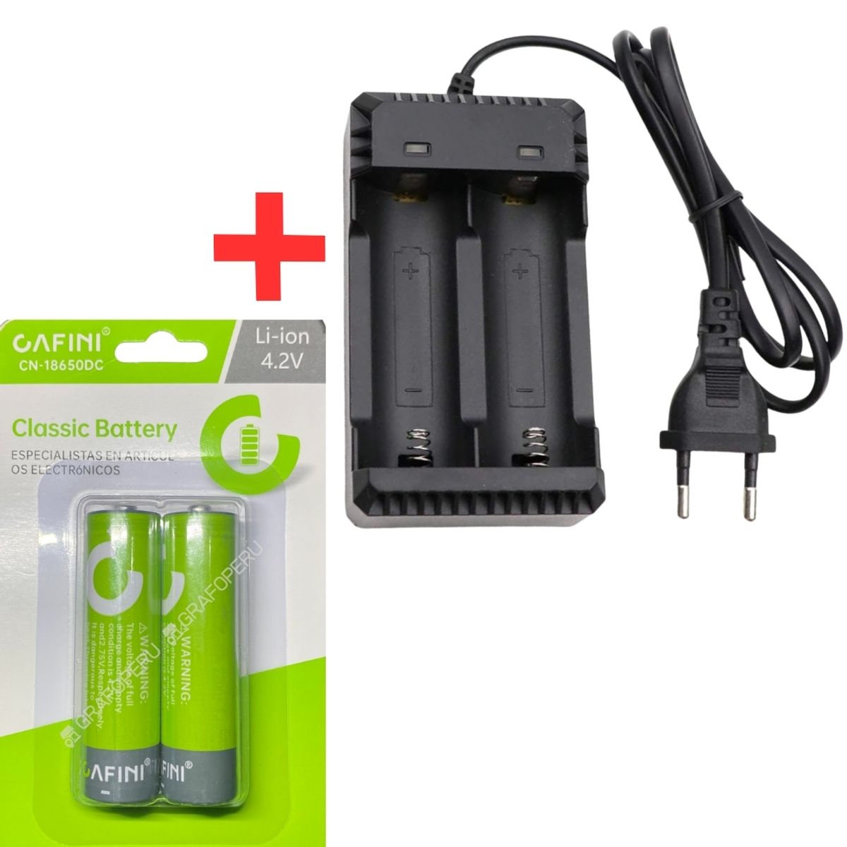 OEM - Cargador 18650 Doble + 02 Baterias Litio 4.2V