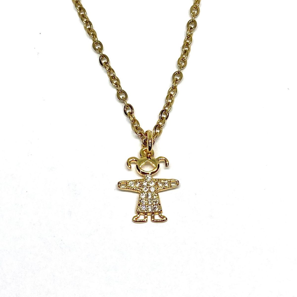 SANTORAL - Dije Niña Brillos y Cadena Dorado - Acero