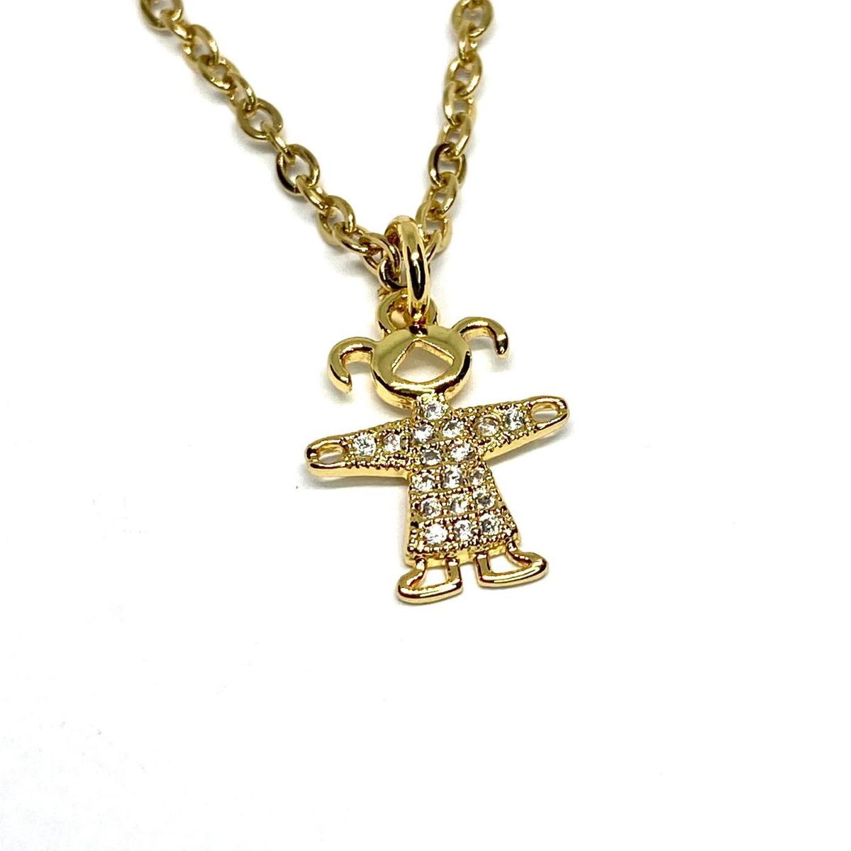 SANTORAL - Dije Niña Brillos y Cadena Dorado - Acero