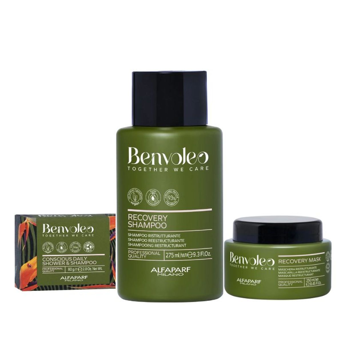ALFAPARF MILANO - Benvoleo - Tripack The Recovery Shampoo sólido y líquido + Mask