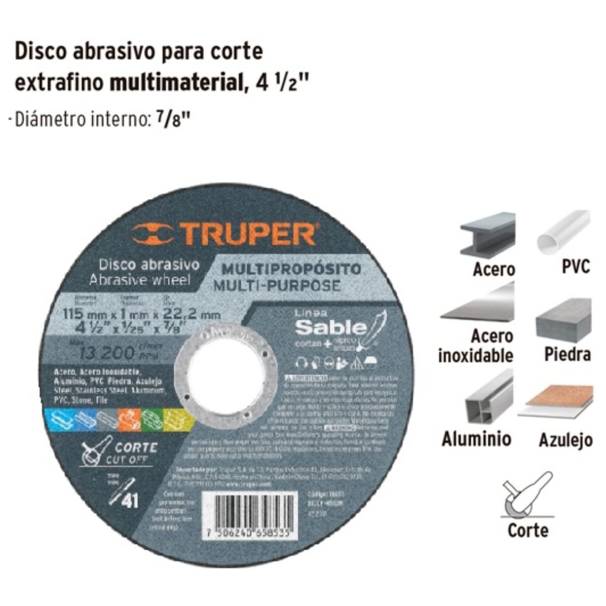 TRUPER - Disco de corte multimaterial  4-1/2" x 1 mm,  profesional Truper