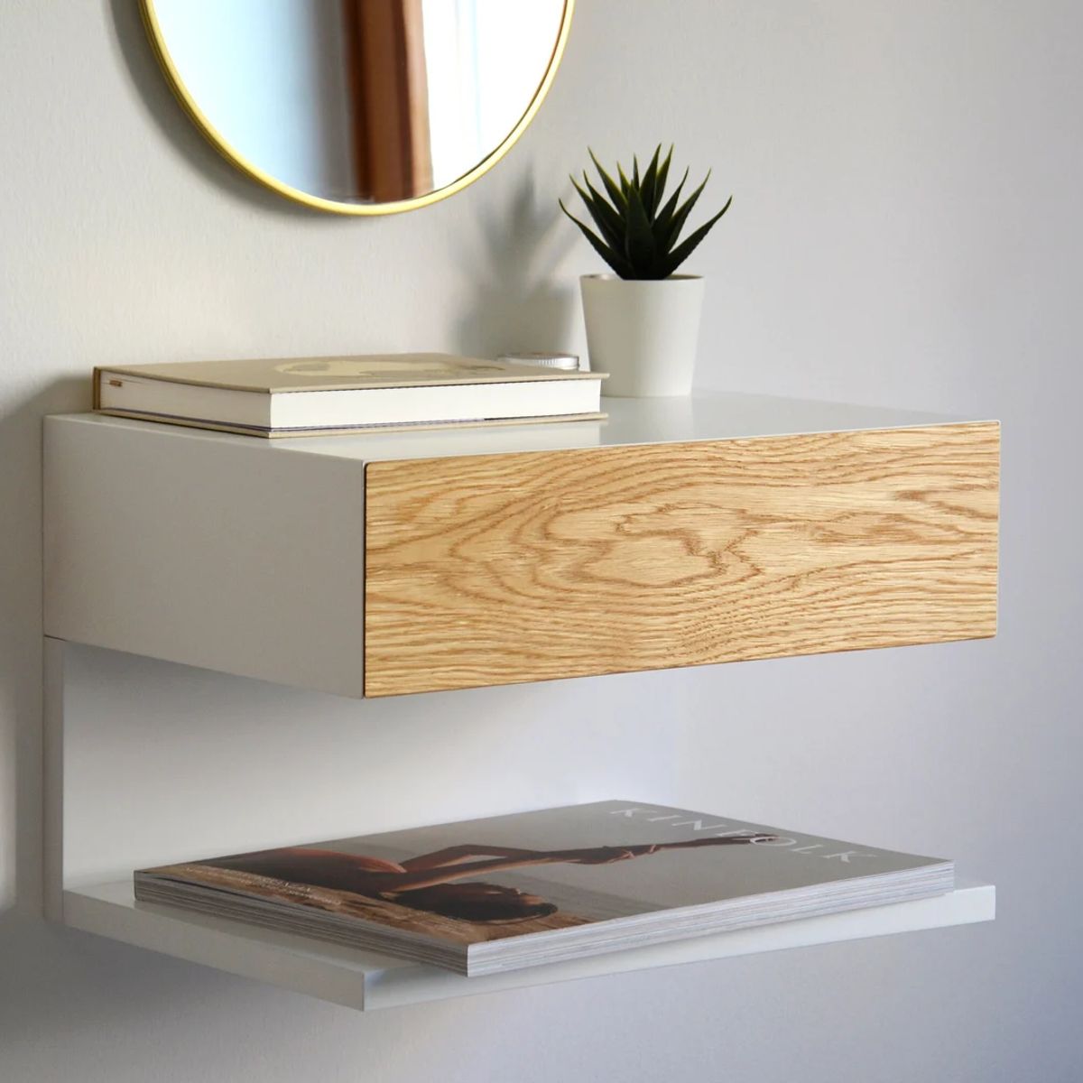 TU MESITA - Velador Flotante Contemporáneo Mehr Blanco-Marrón 48cm TU MESITA