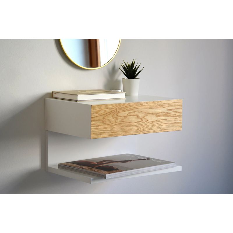 TU MESITA - Velador Flotante Contemporáneo Mehr Blanco-Marrón 48cm TU MESITA