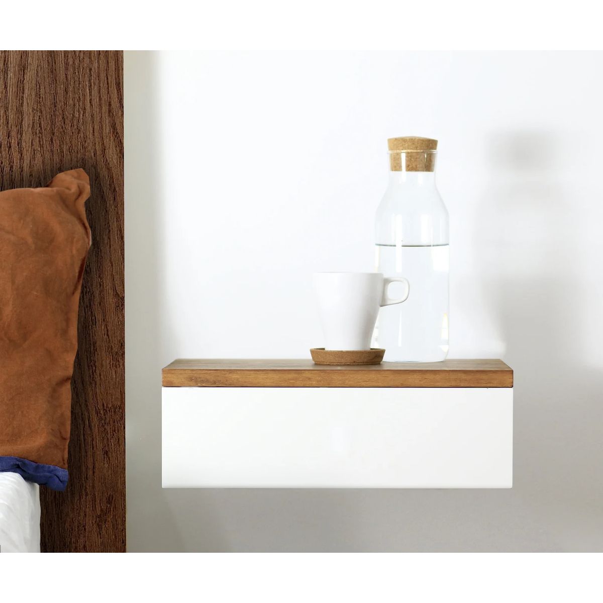 TU MESITA - Velador Flotante Contemporáneo Tame Blanco-Marrón 40cm TU MESITA