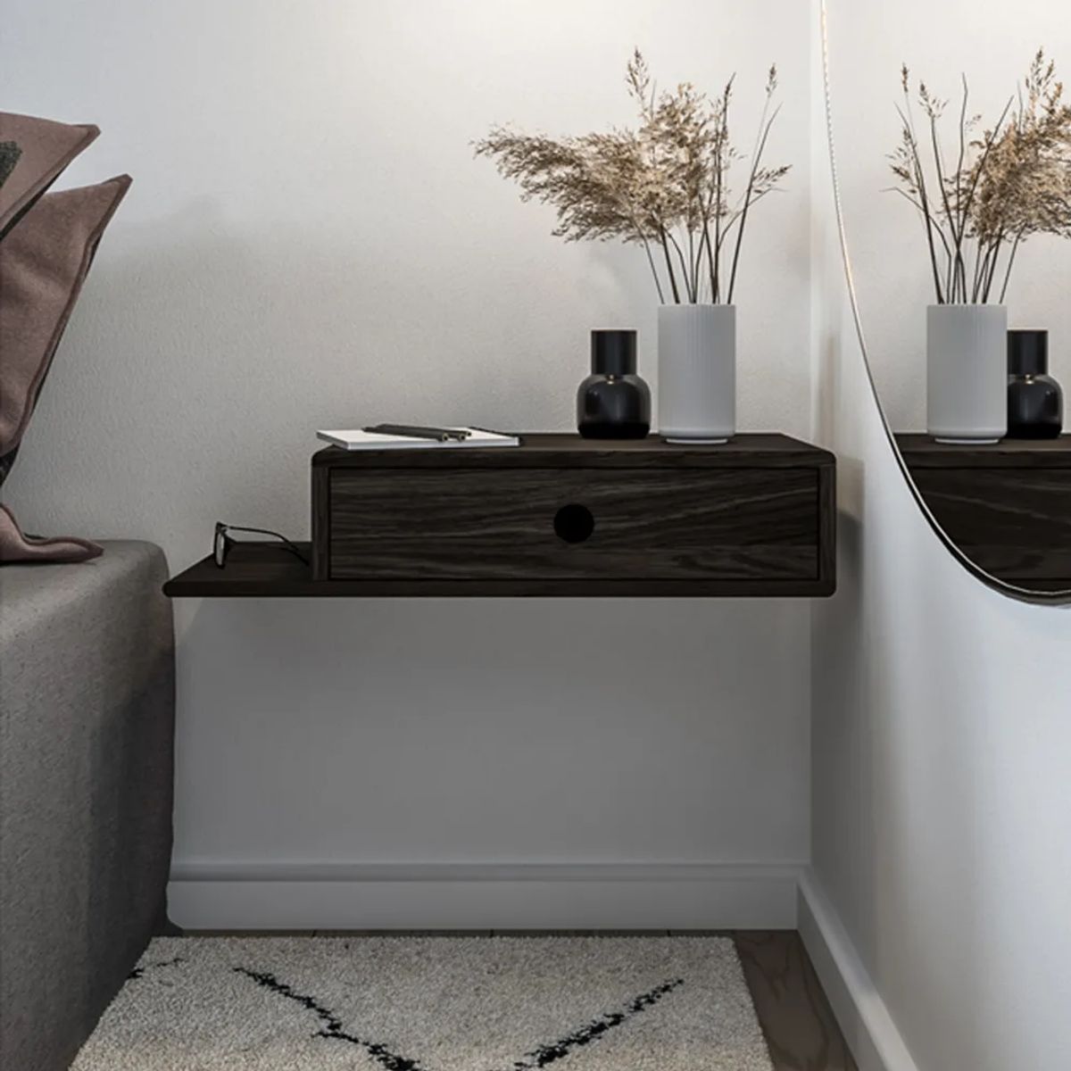 TU MESITA - Velador Flotante Contemporáneo Peron Negro 65 cm TU MESITA