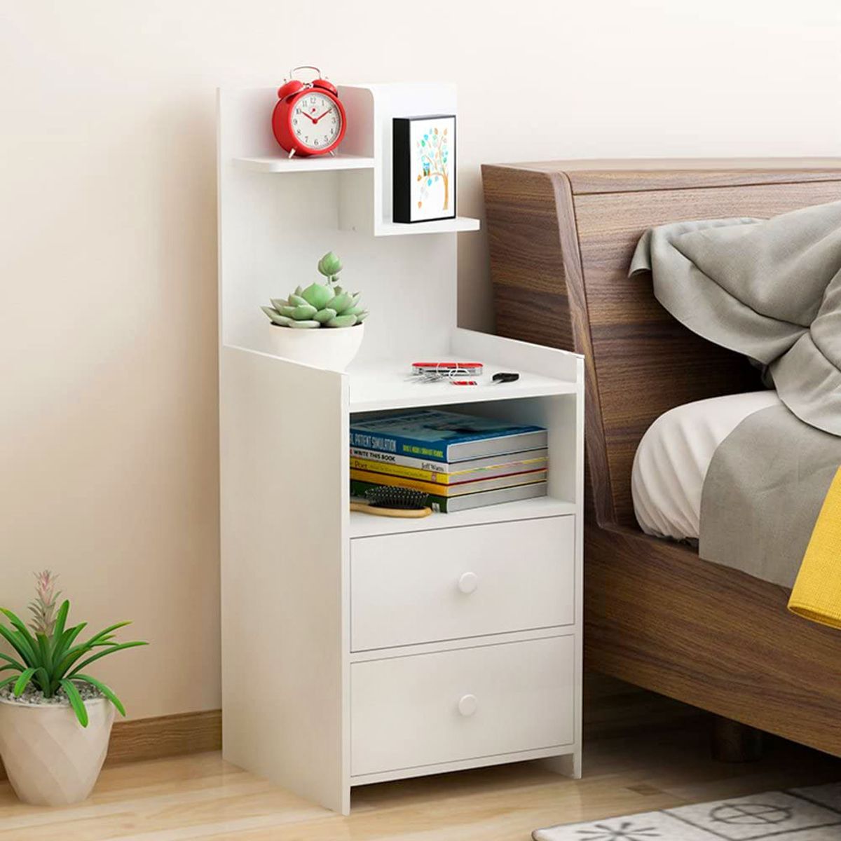 TU MESITA - Velador Mesa de Noche Multifunción Gladys Blanco 2 Cajones TU MESITA