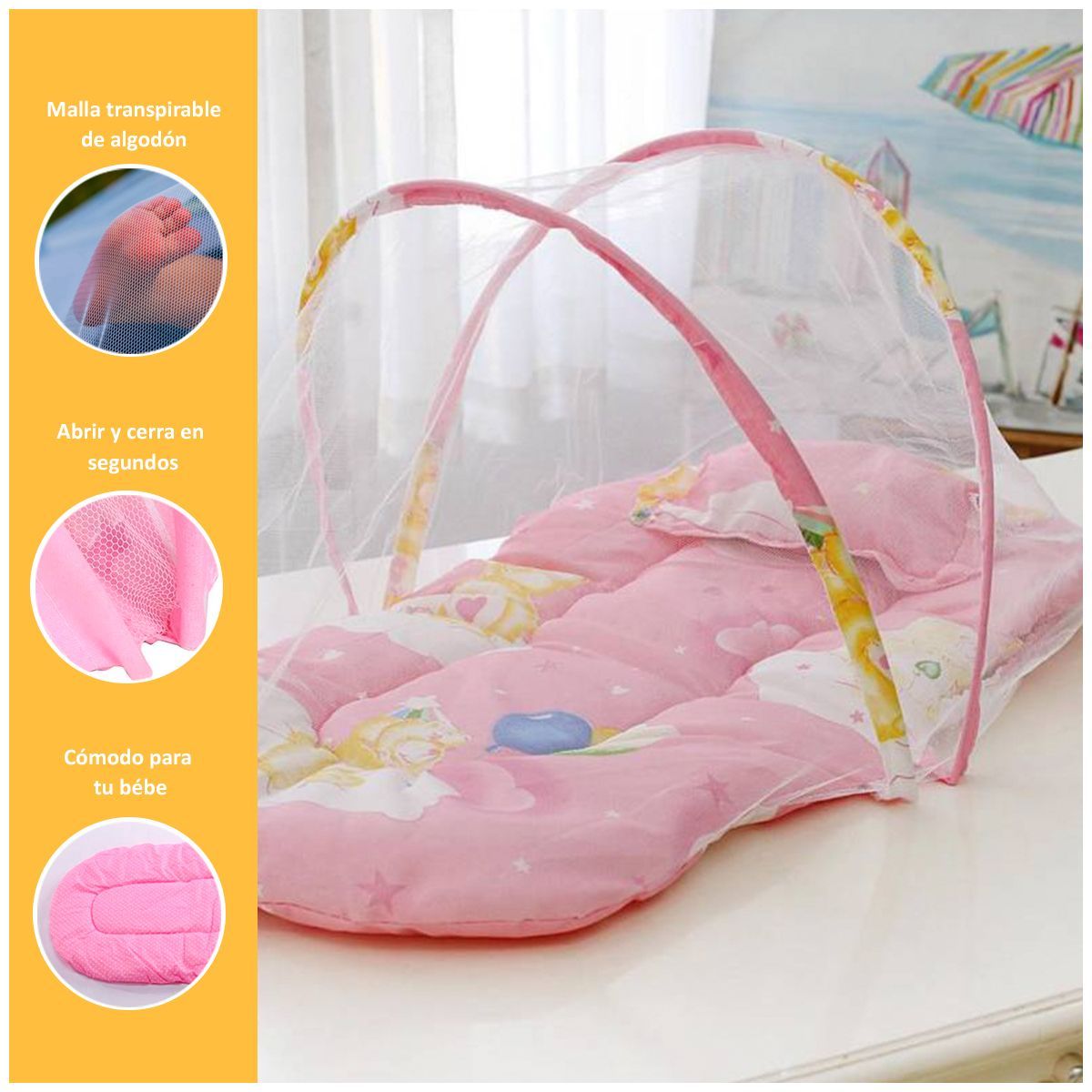 SASARU - Mosquitero de Mallas para Bebes con Diseño Osito Rosado