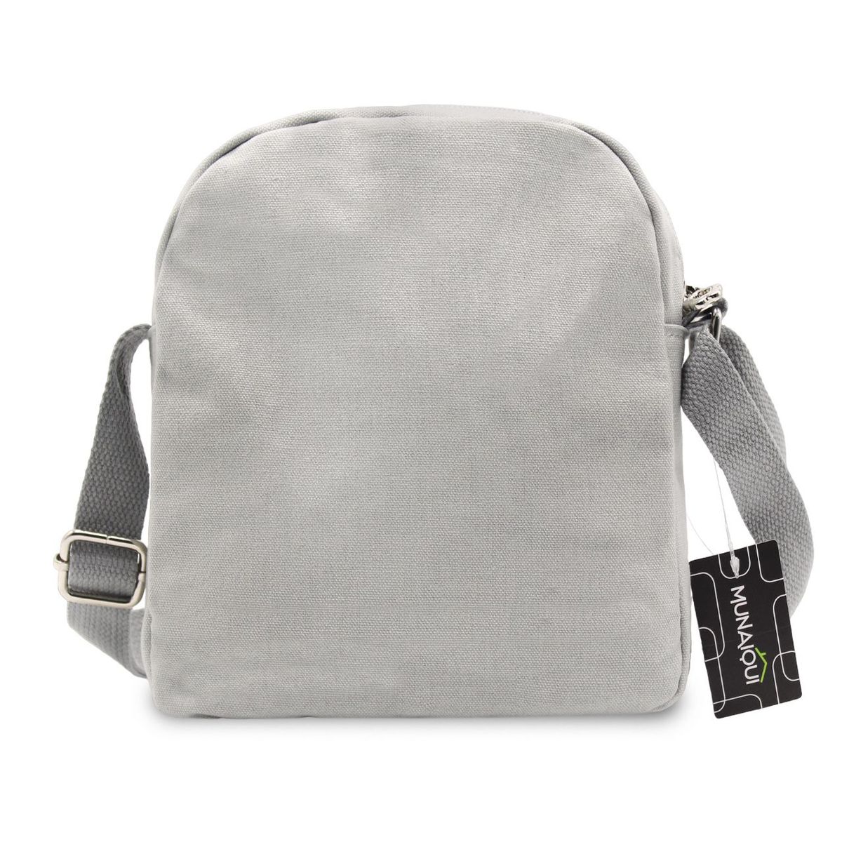 MUNAIQUI - Morral para dama color Gris con flores de lona algodonada