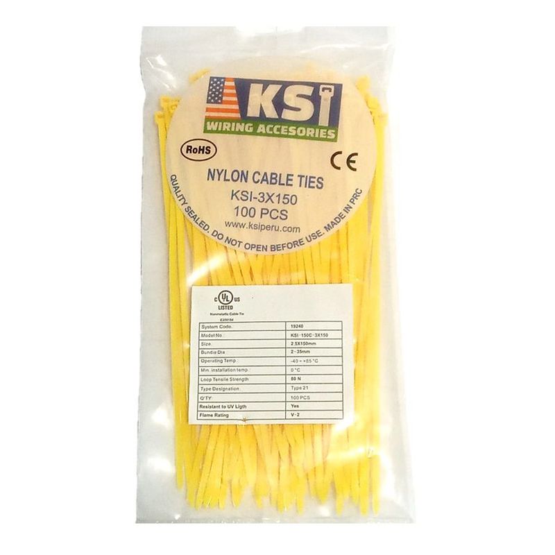 GENERICO - CINTILLO DE AMARRE AMARILLO POR 100 UNIDADES DE 15CM X 2.5MM