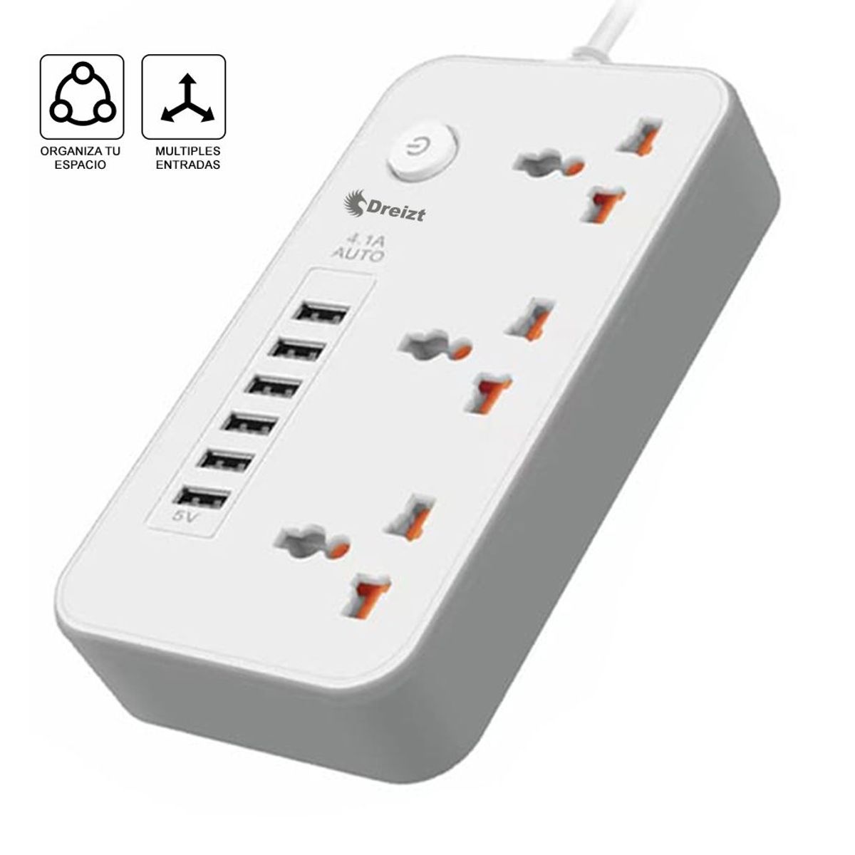 DREIZT - Extensión de Enchufe 6 USB 3 PowerSocket Universal HYC280052 Dreizt B