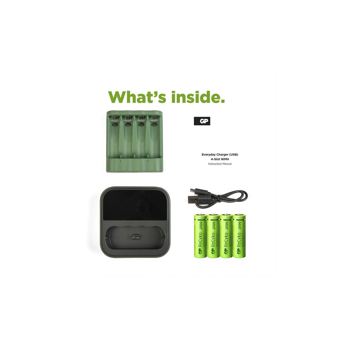 GP BATTERIES - CARGADOR DOCK GP RECYKO RECARGABLE + 4 PILAS AA 2100 MAH