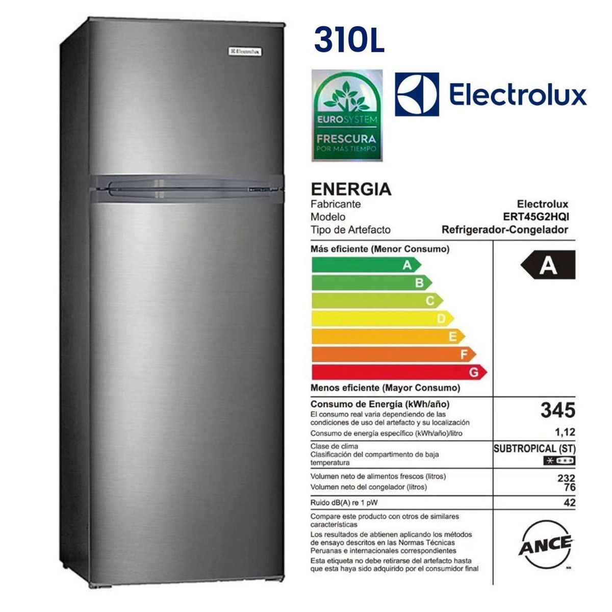 ELECTROLUX - Refrigeradora Electrolux Frost 310LT ERT45G2HQI_.
