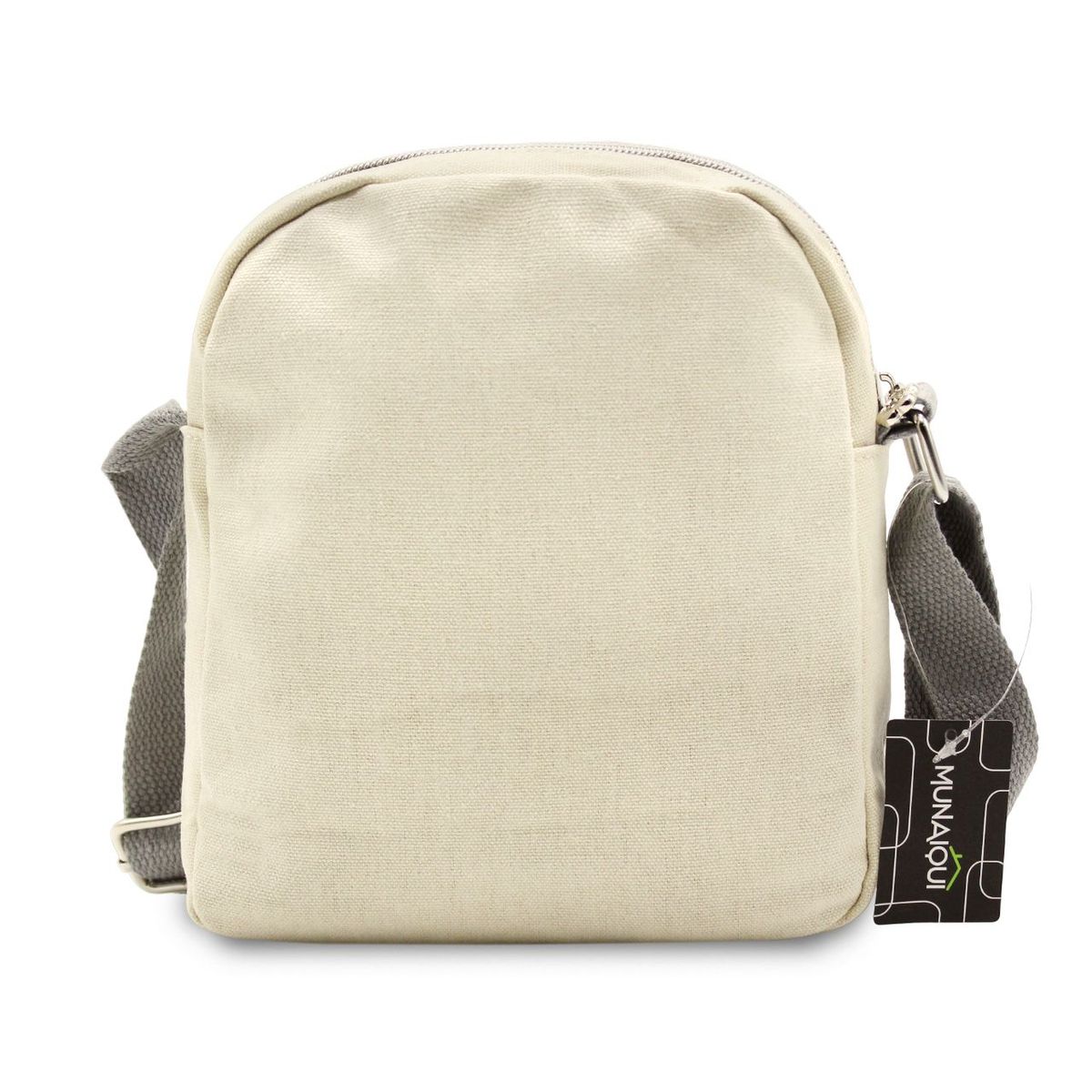 MUNAIQUI - Morral para dama color Beige con flores de lona algodonada