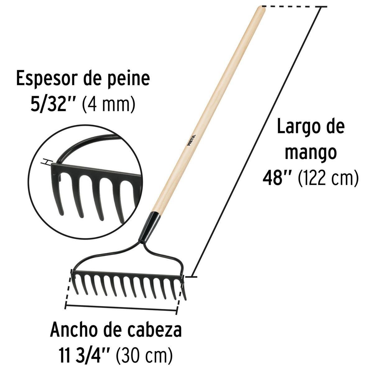 TRUPER - Rastrillo jardinero, 12 dientes, Pretul