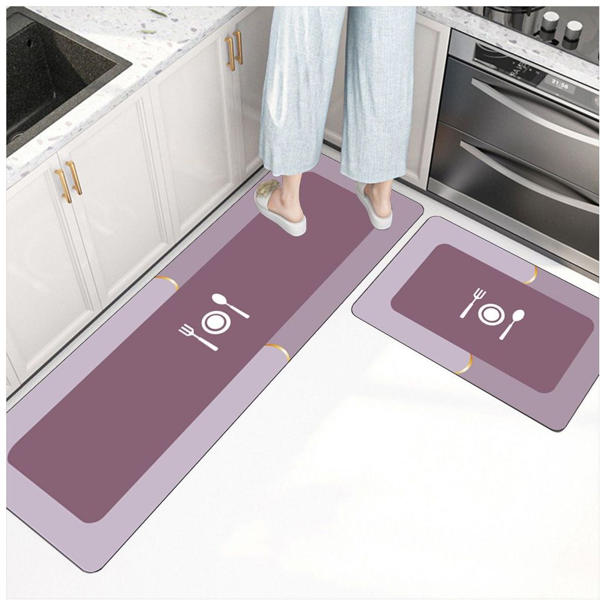 KELLER - Set de 2 Alfombra Antideslizante Piso de Cocina Rosado SJ6