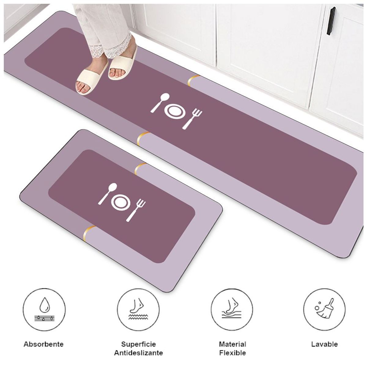 KELLER - Set de 2 Alfombra Antideslizante Piso de Cocina Rosado SJ6