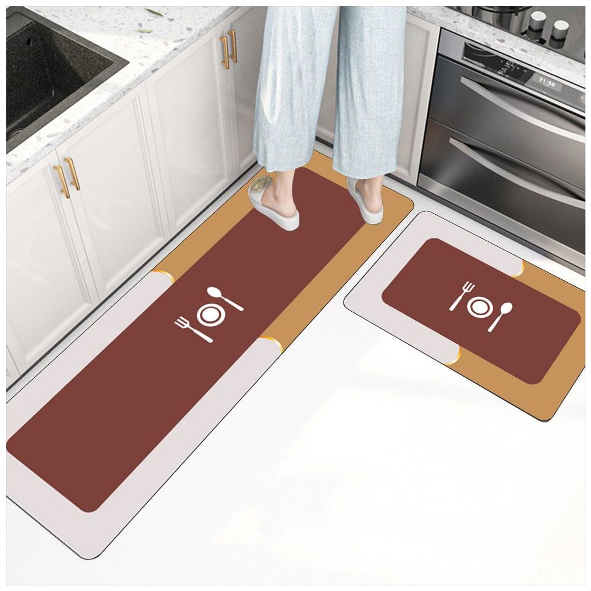 KELLER - Set de 2 Alfombra Antideslizante Piso de Cocina Naranja SJ6