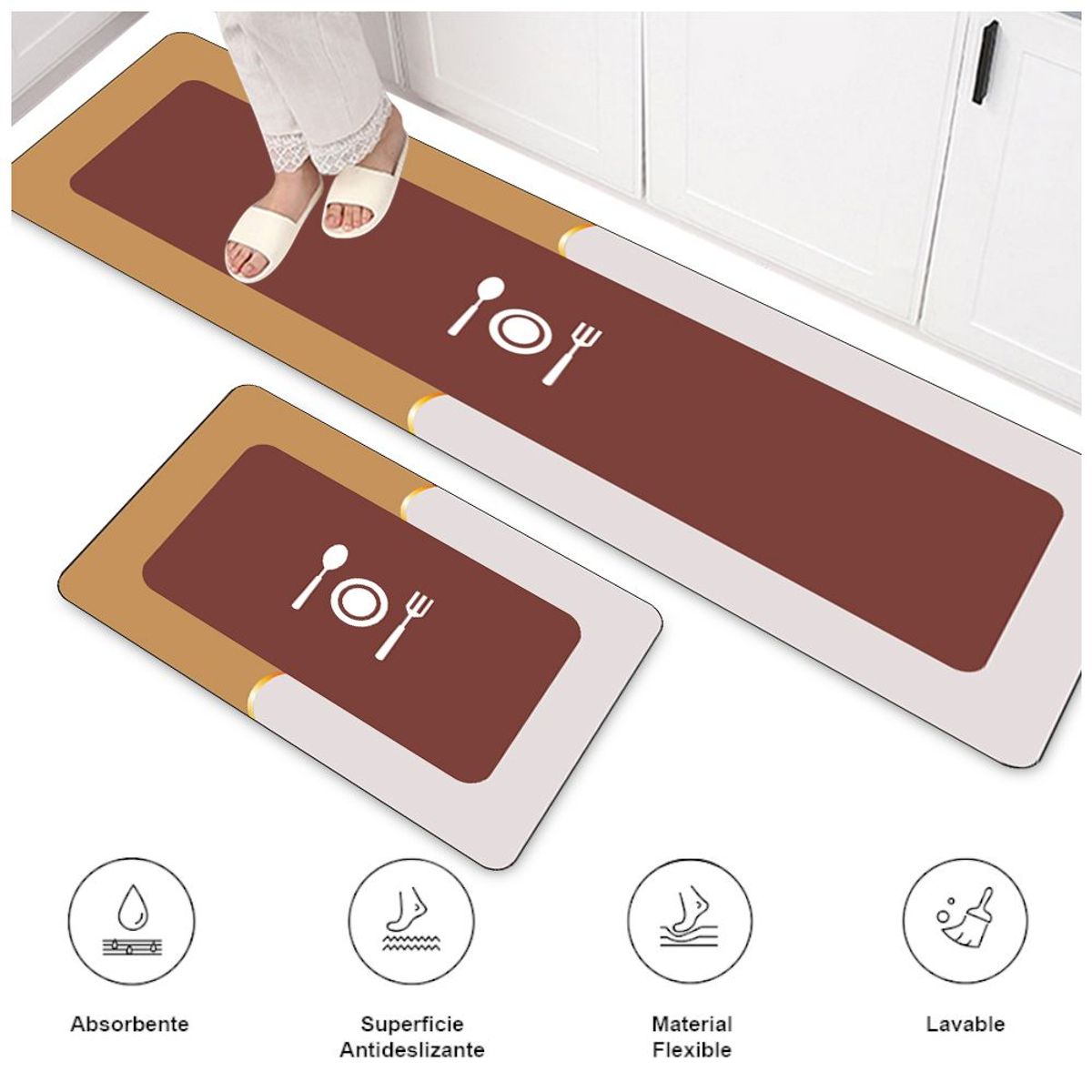 KELLER - Set de 2 Alfombra Antideslizante Piso de Cocina Naranja SJ6