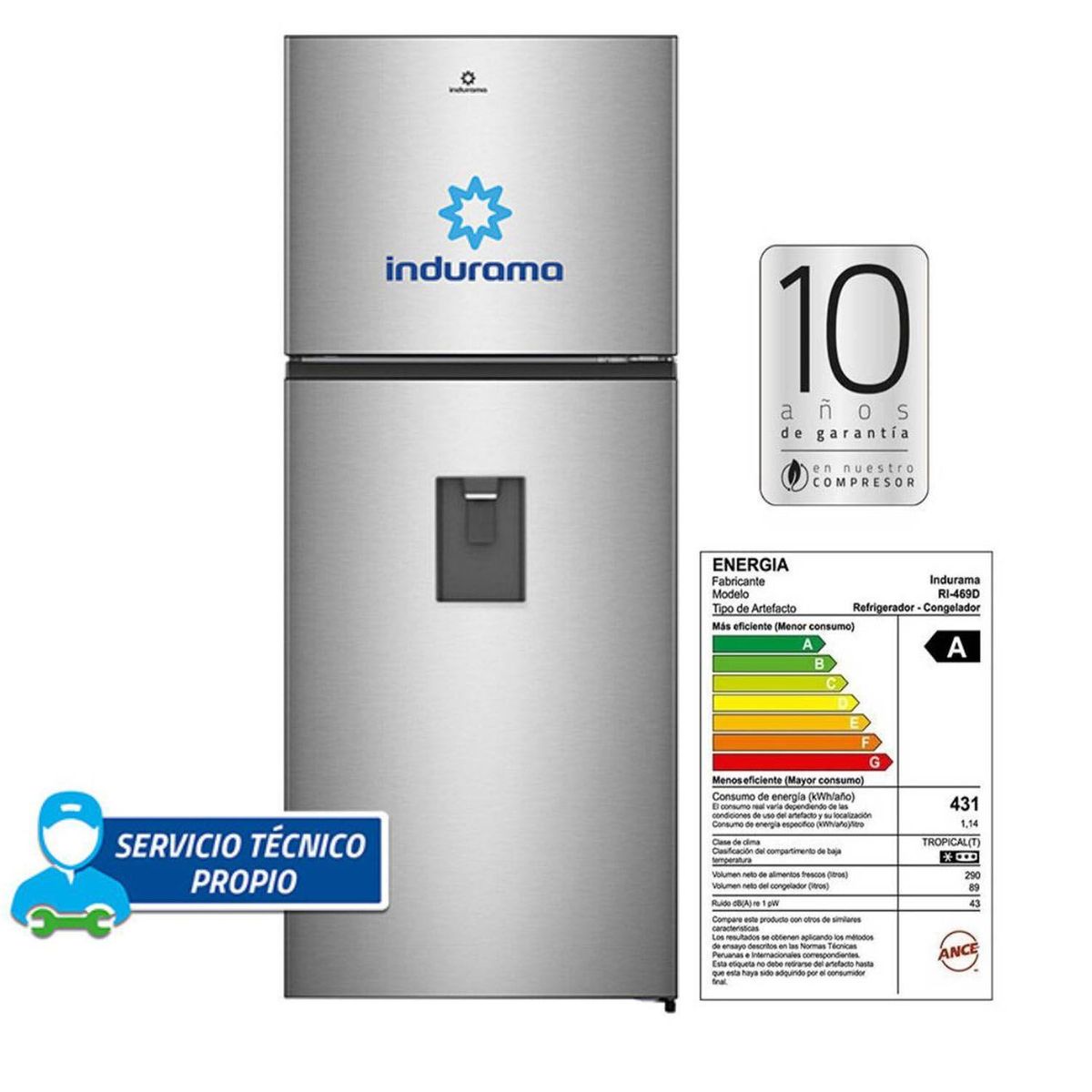 INDURAMA - Refrigerador Indurama 379 Litros con Dispensador RI-469D