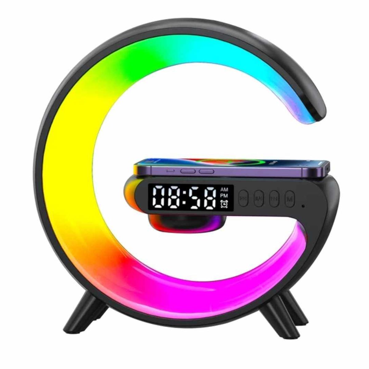 GENERICO - Reloj Despertador con Lampara Luces LED - Radio Bluetooth Cargador