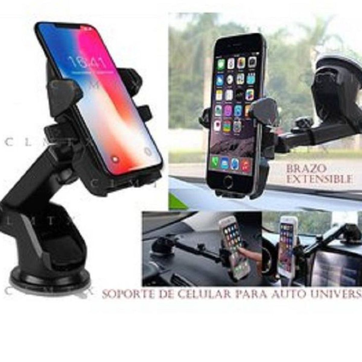GENERICO - SOPORTE CELULAR AUTO EXTENSIBLE 360° TABLERO PARABRISA