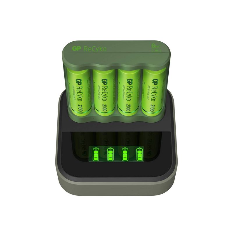 GP BATTERIES - CARGADOR DOCK GP RECYKO RECARGABLE + 4 PILAS AA 2100 MAH