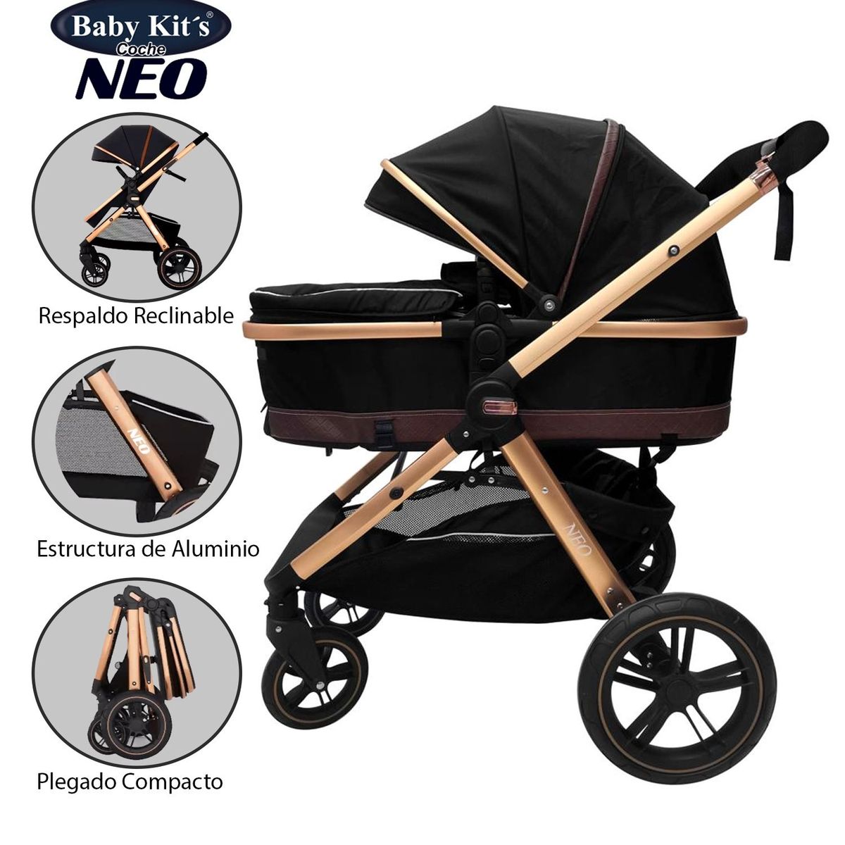 BABY KITS - Coche Cuna Moises Baby Kits NEO Negro