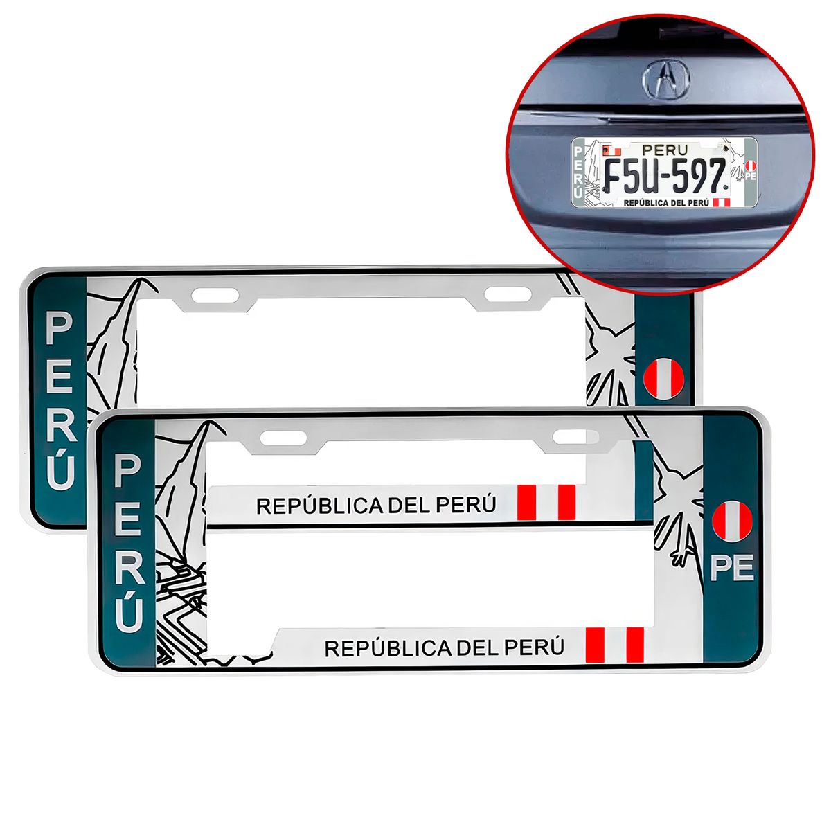 GENERICO - Porta Placa Modelo Europeo Machu Picchu Blanco