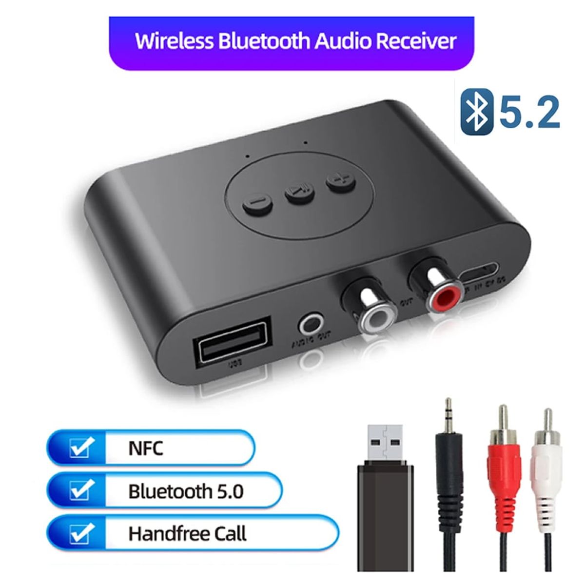 GENERICO - Adaptador de Audio Inalámbrico  Receptor Bluetooth 5,3