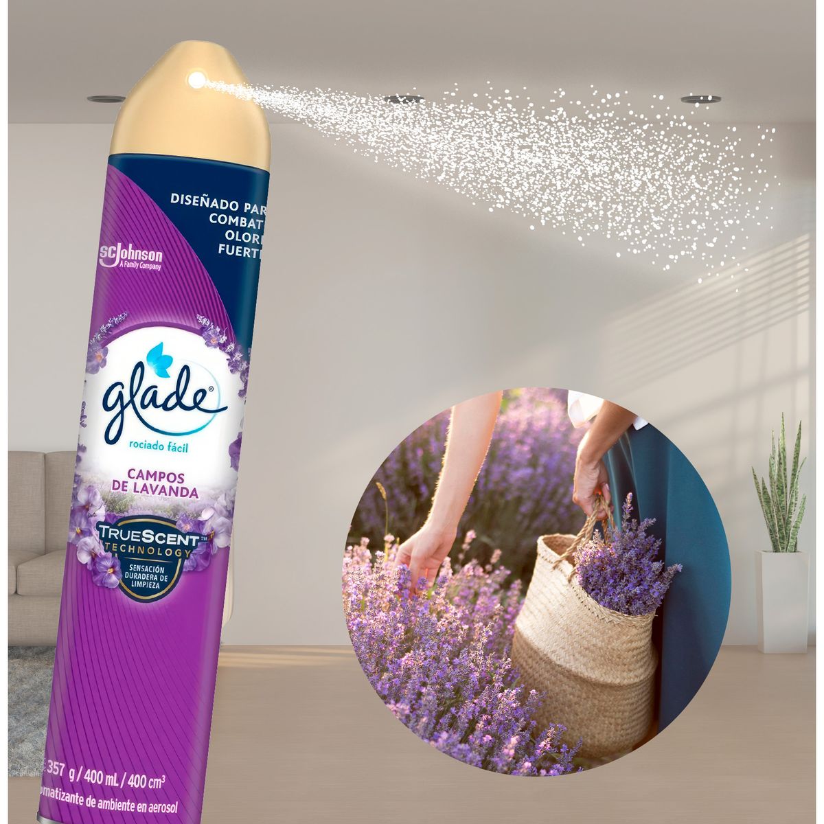 GLADE - Ambientador Glade Spray 400ml Campos de Lavanda