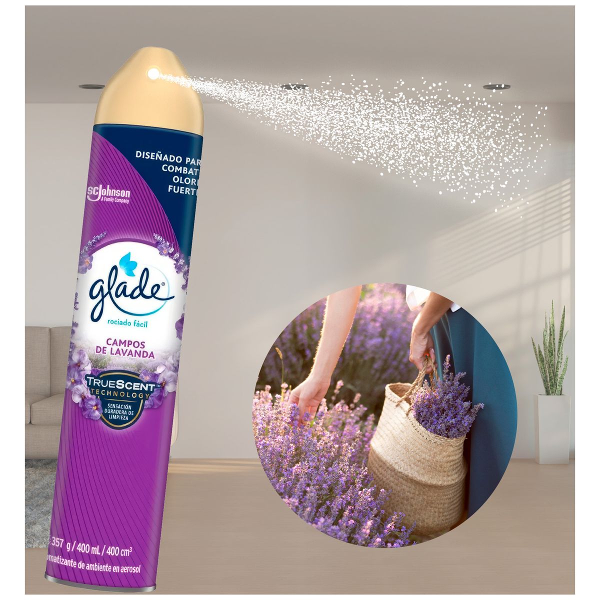 GLADE - Ambientador Glade Spray 400ml Campos de Lavanda