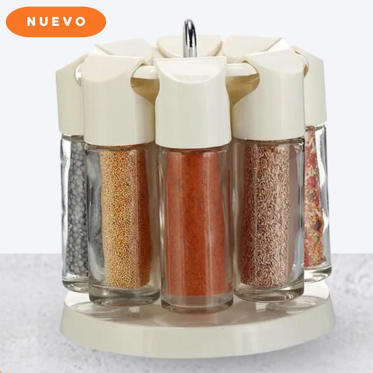 GENERICO - Especiero condimentero giratorio de 8 frascos redondo Blanco