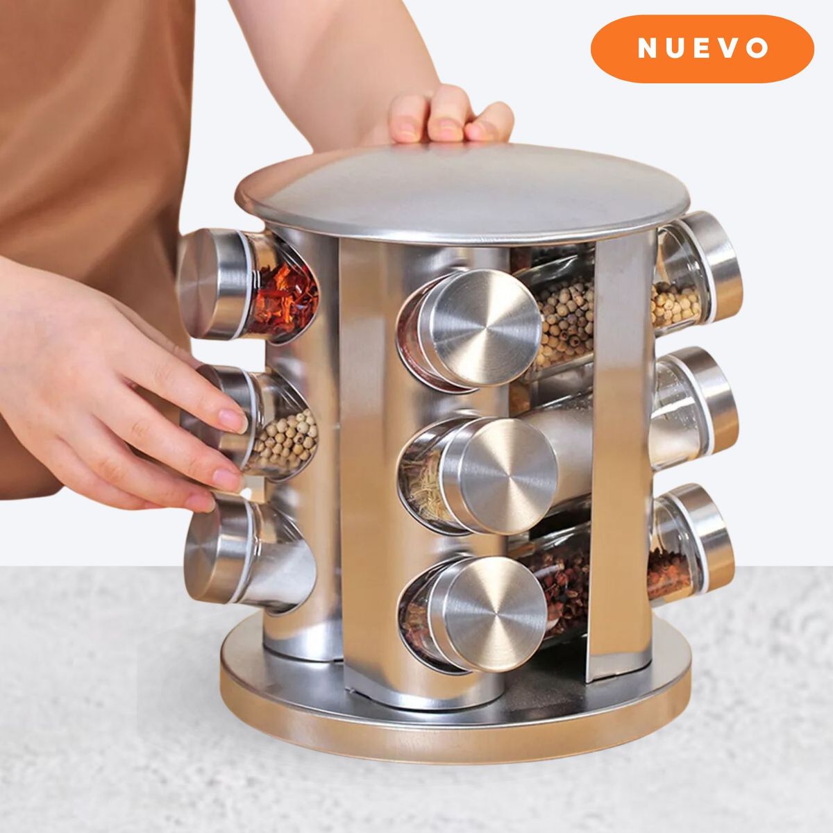 ICHIMATSU - Especiero giratorio Acero Inoxidable 12 tarros  plateado