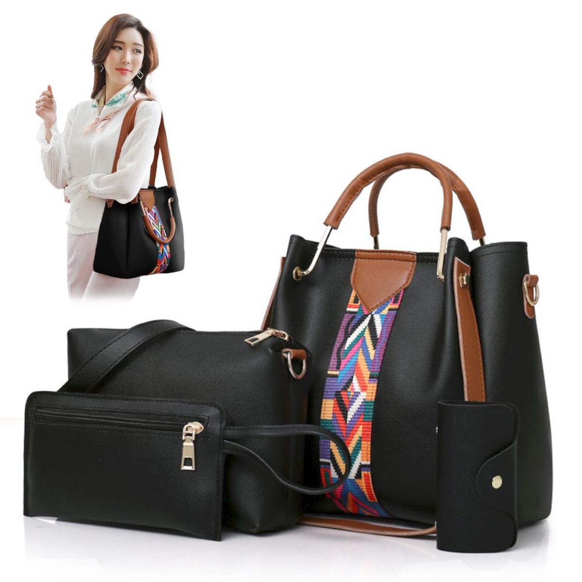 KELLER - Juego de Carteras Bolsos 4 Piezas Negro