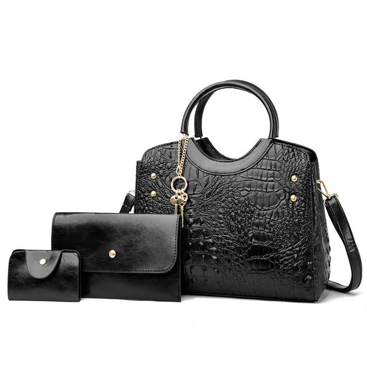 GENERICO - Set de Cartera Estilizada Para Dama 3 en 1 (Textura Piel De Cocodrilo)