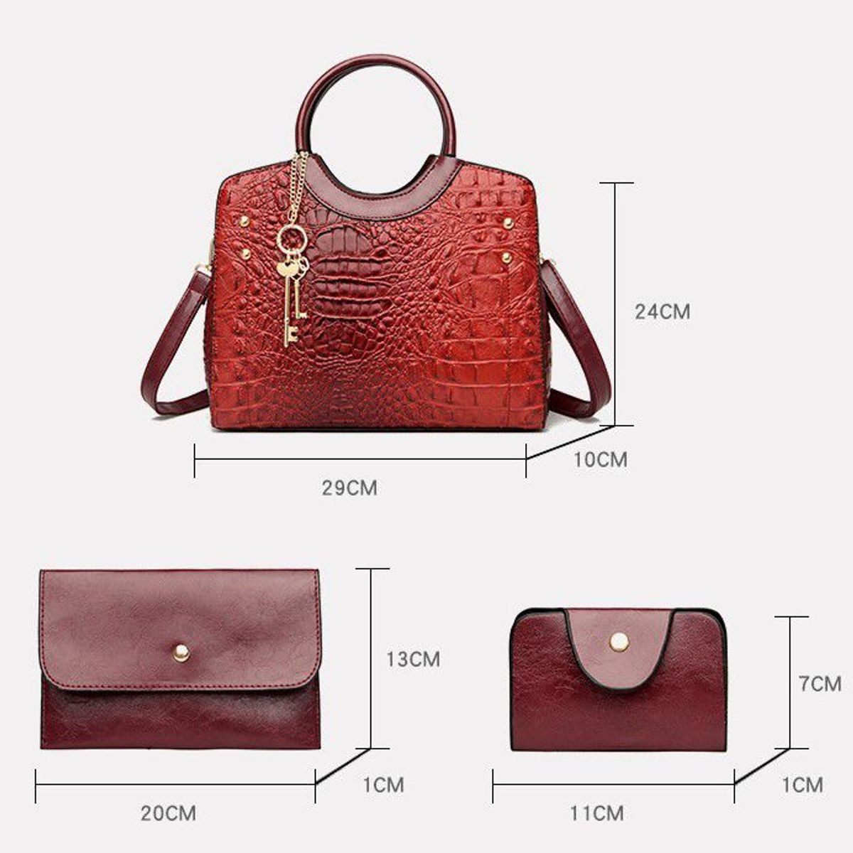 GENERICO - Set de Cartera Estilizada Para Dama 3 en 1 (Textura Piel De Cocodrilo)